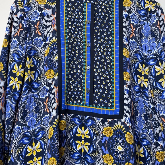 Loft Floral Mixed Print Popover Long Sleeve Blue Yellow - Picture 6 of 8